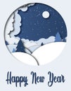 Papercut out style New Year greeting card
